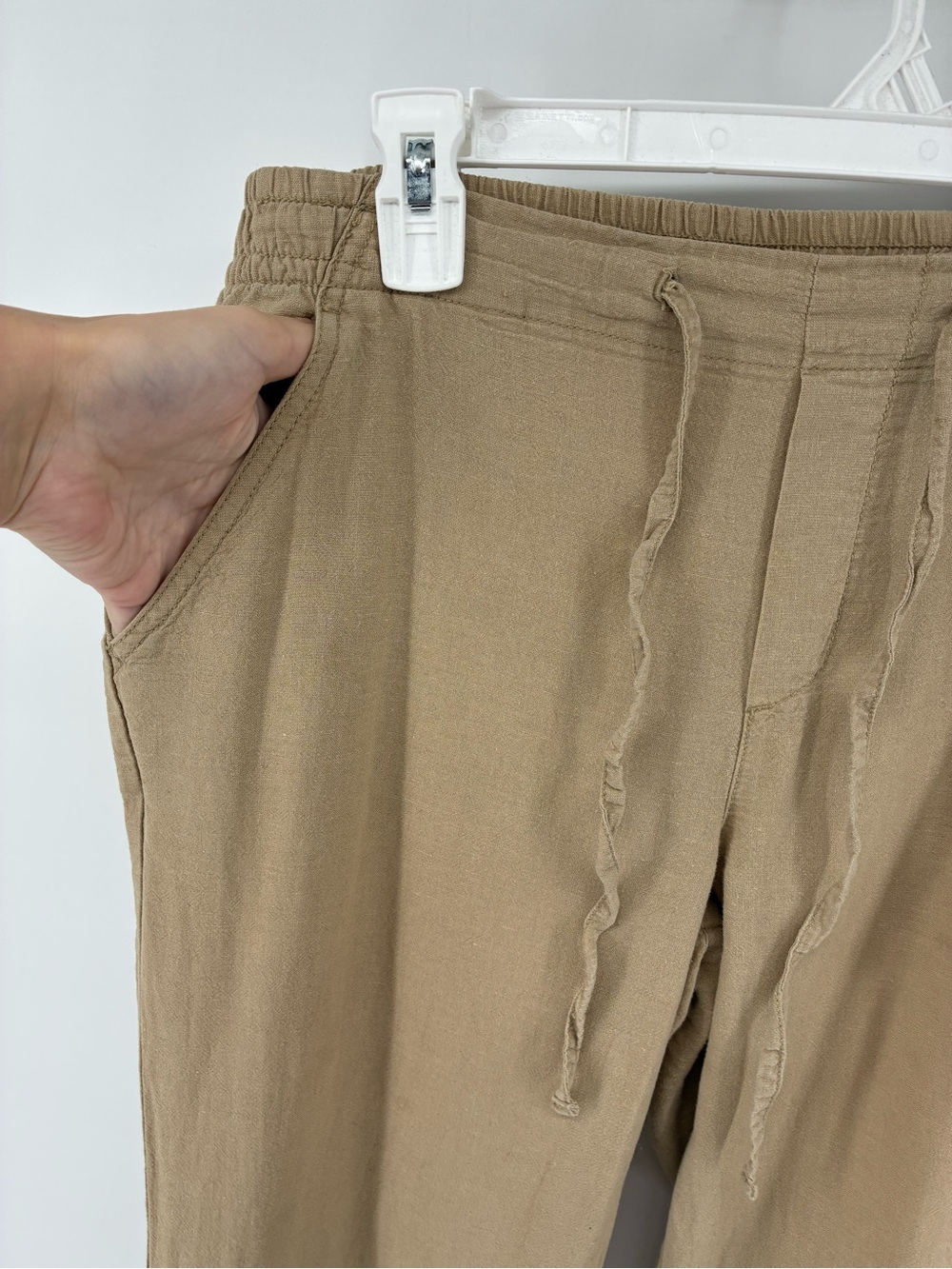 Joe Fresh Linen Blend Wide-Leg Drawstring Pants in Khaki - Picture 2 of 9